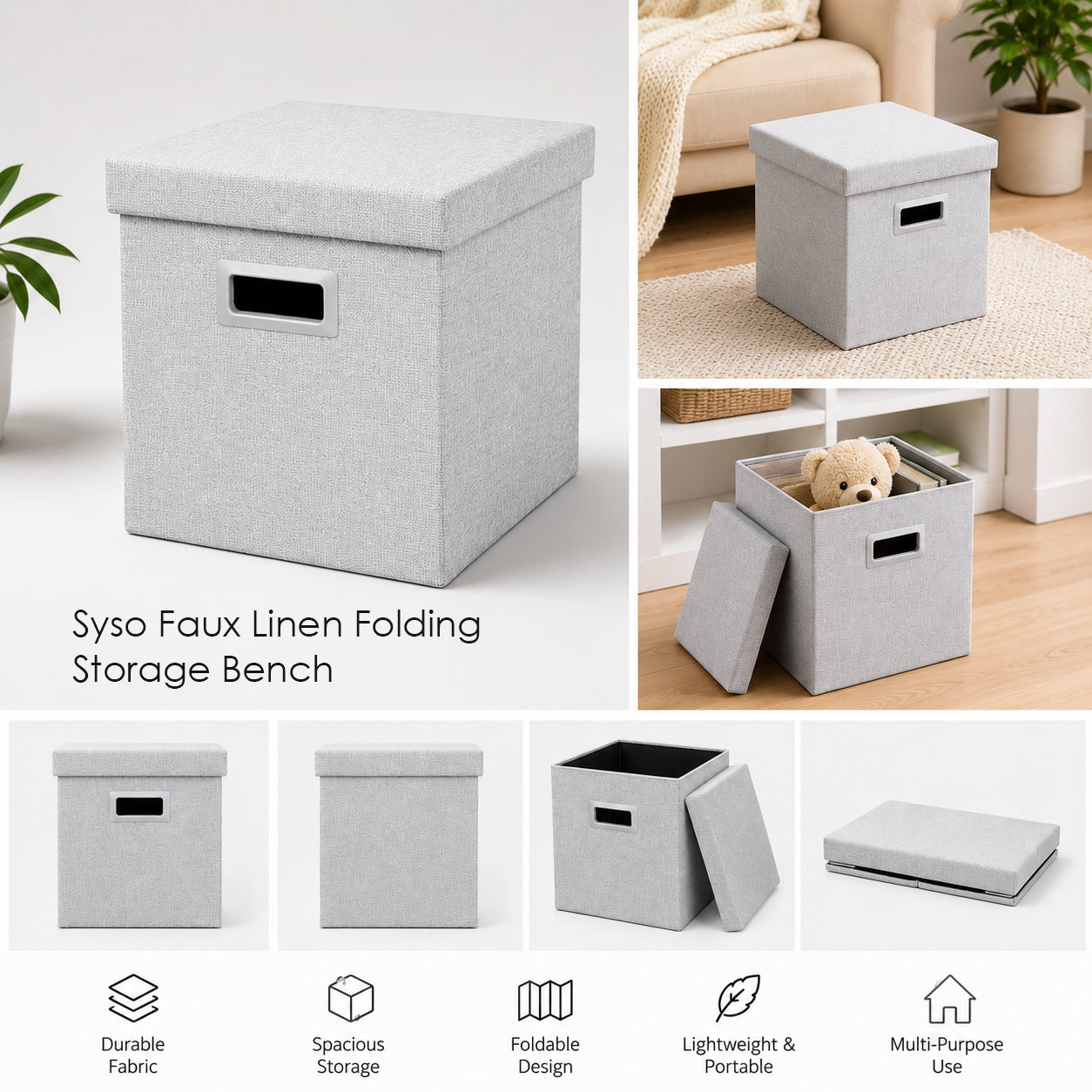 Syso Faux Linen Folding Storage Bench