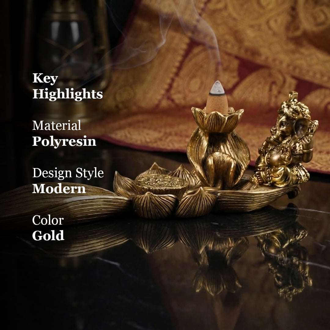 Divine Golden Ganapathi Backflow Incense Cone Holder