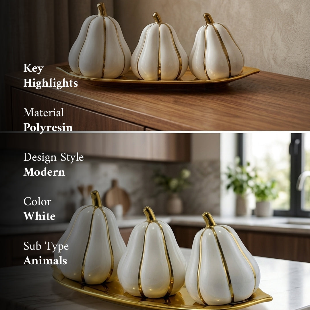 White Gold Ceramic Pumpkin Decor Set of 3
