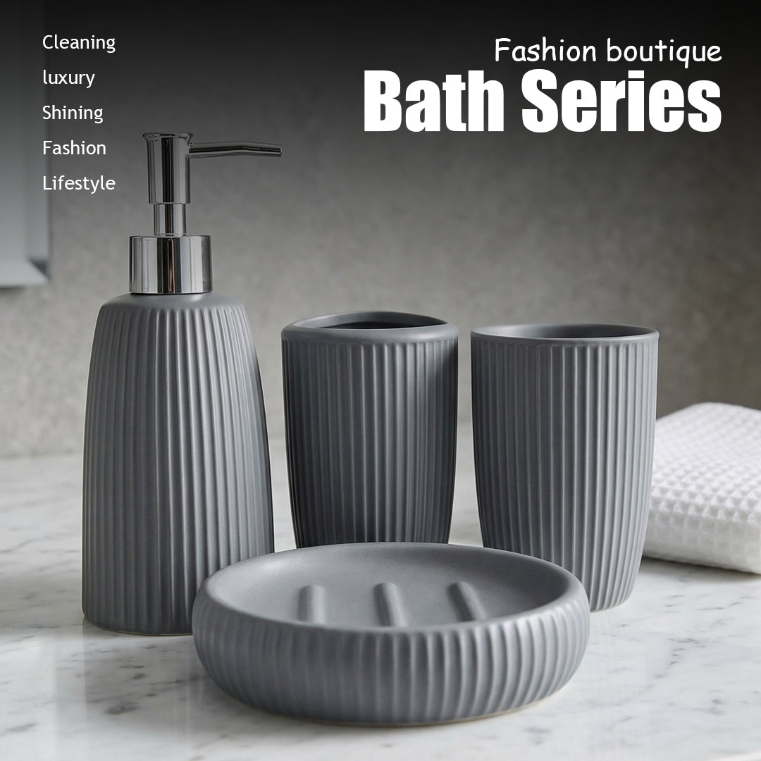 Ribbed Ceramic Bathroom Set