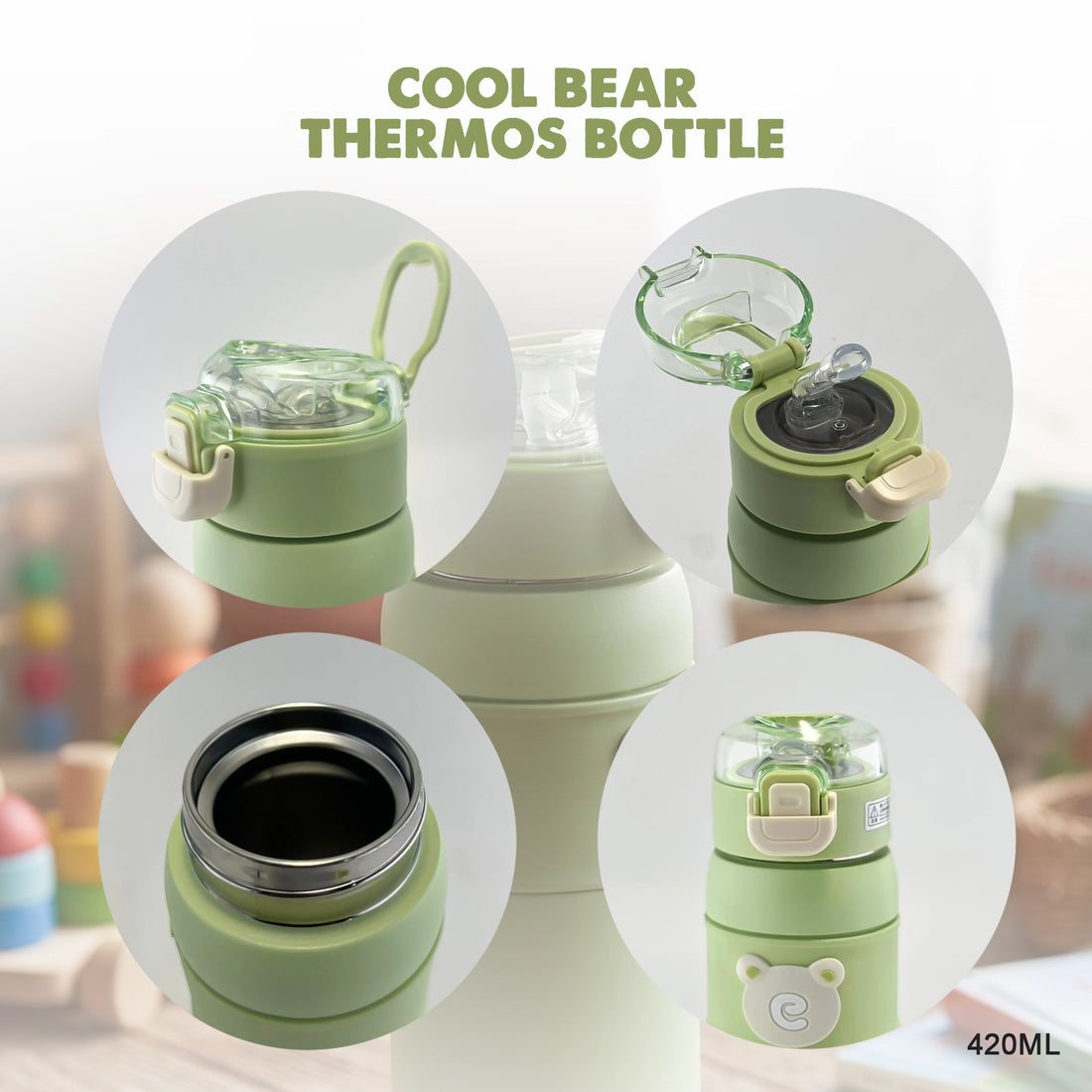 CXASP Cool Bear Insulated Water Bottle for Kids(420ml)