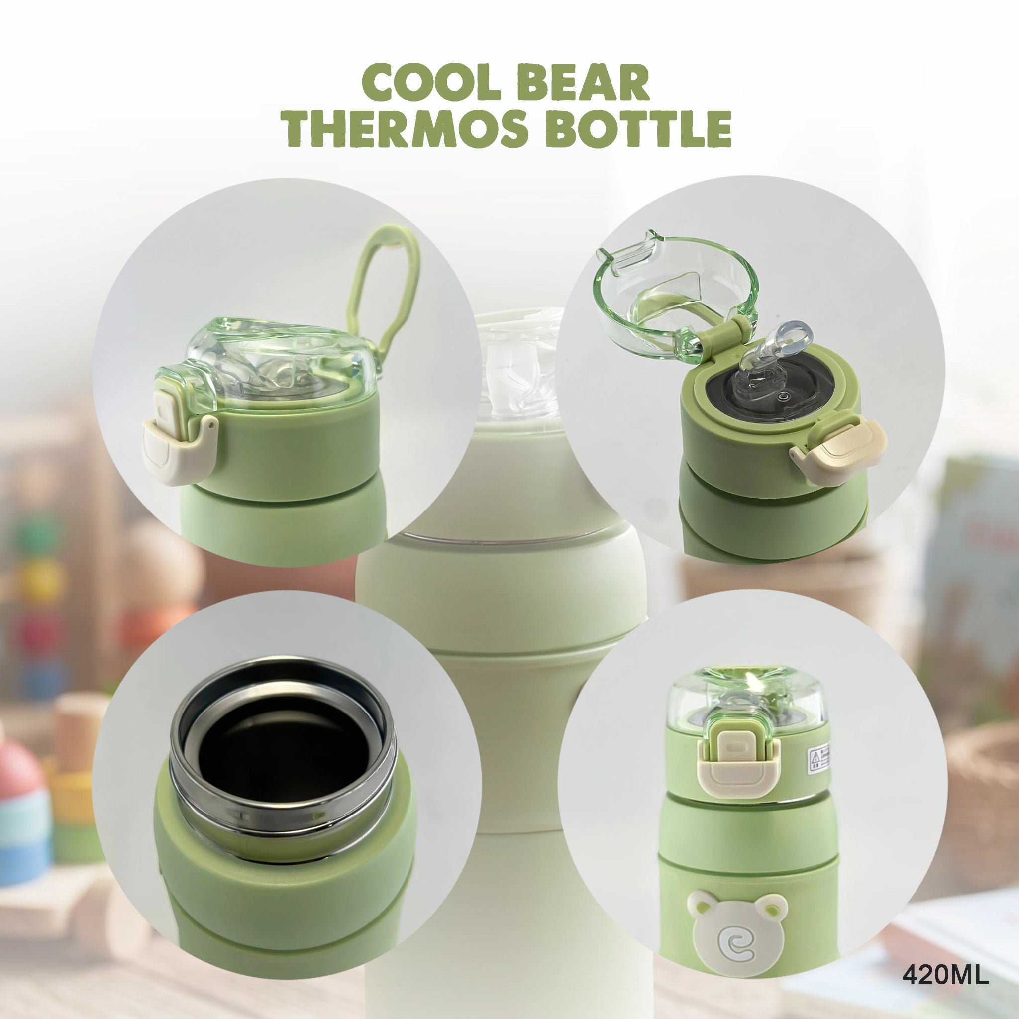 CXASP Cool Bear Insulated Water Bottle for Kids(420ml)