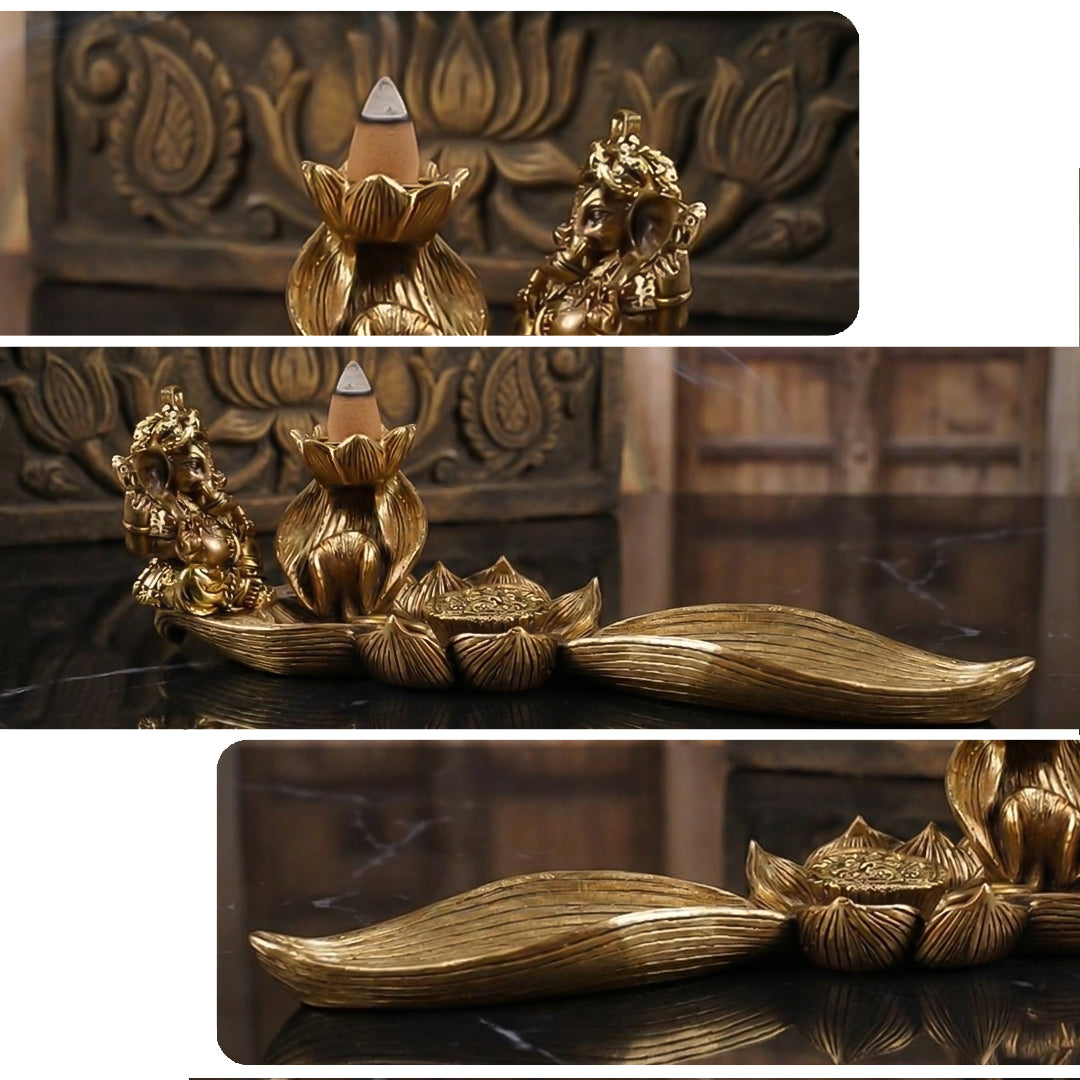 Divine Golden Ganapathi Backflow Incense Cone Holder