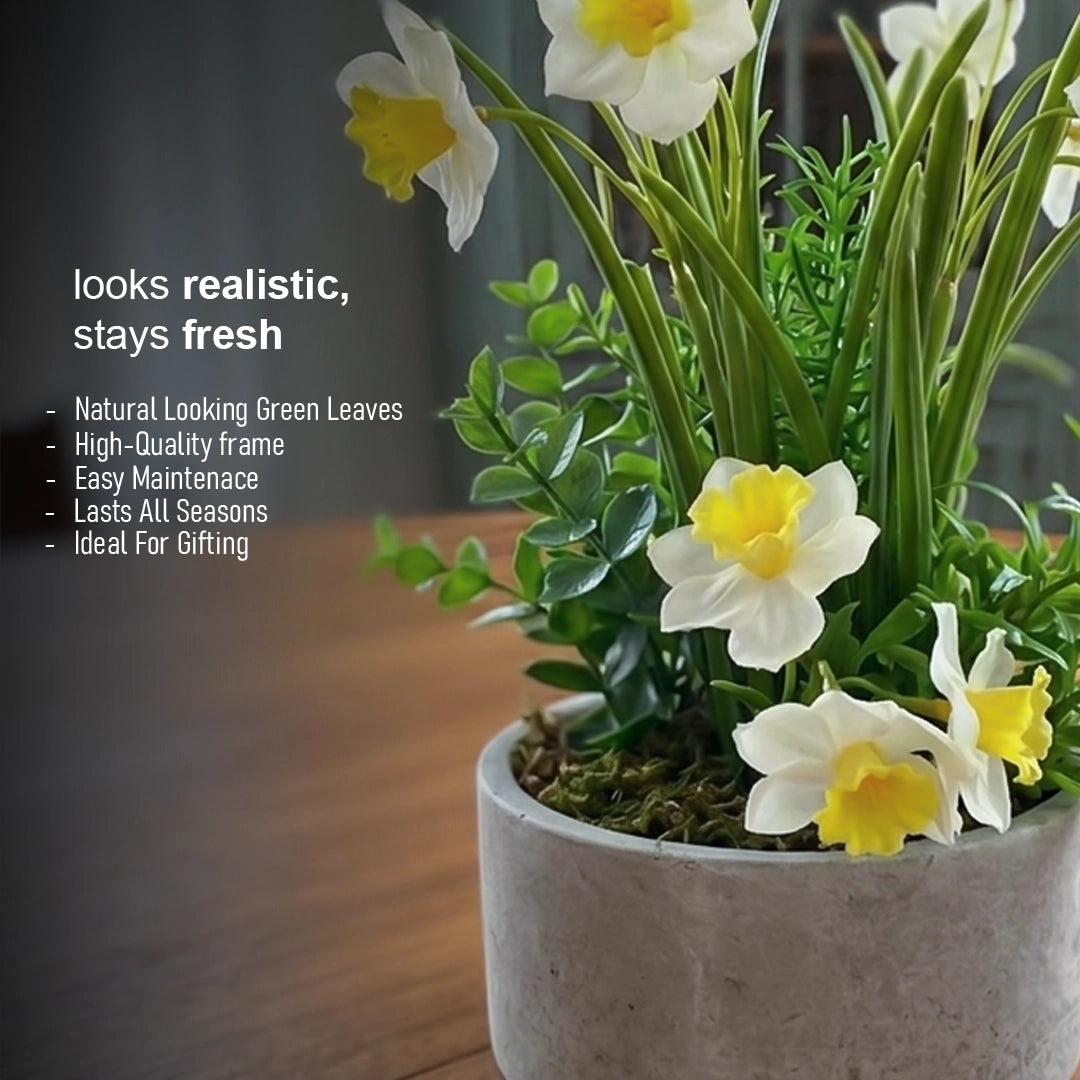 EverSpring Artificial Daffodil Flower Arrangement in Decorative Pot