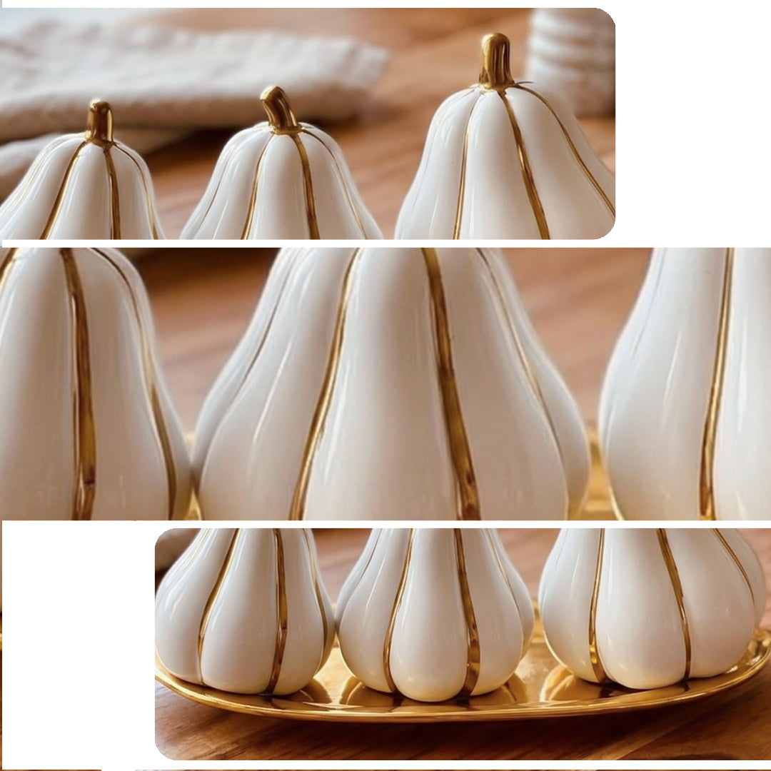 White Gold Ceramic Pumpkin Decor Set of 3