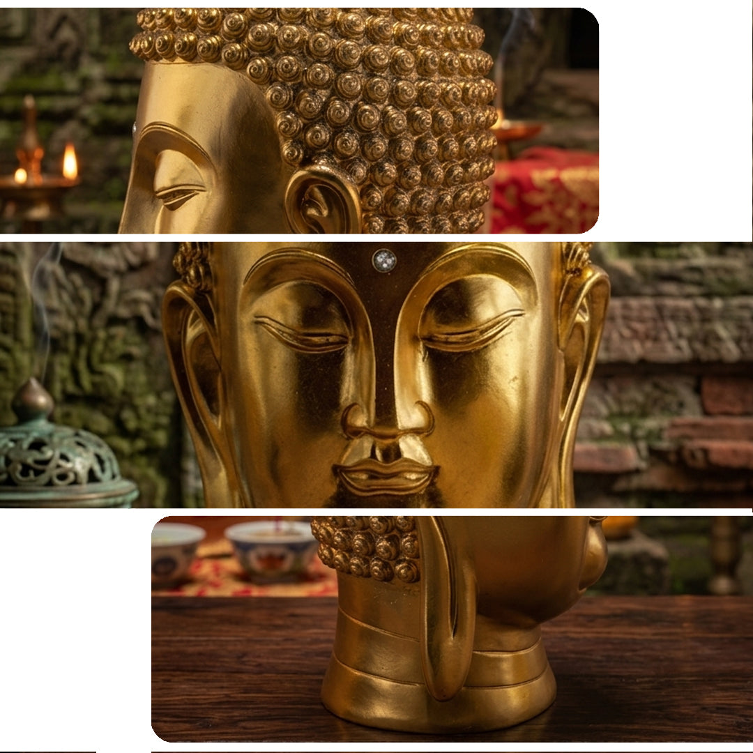Golden Buddha Face Idol – Meditation & Spiritual Home Decor
