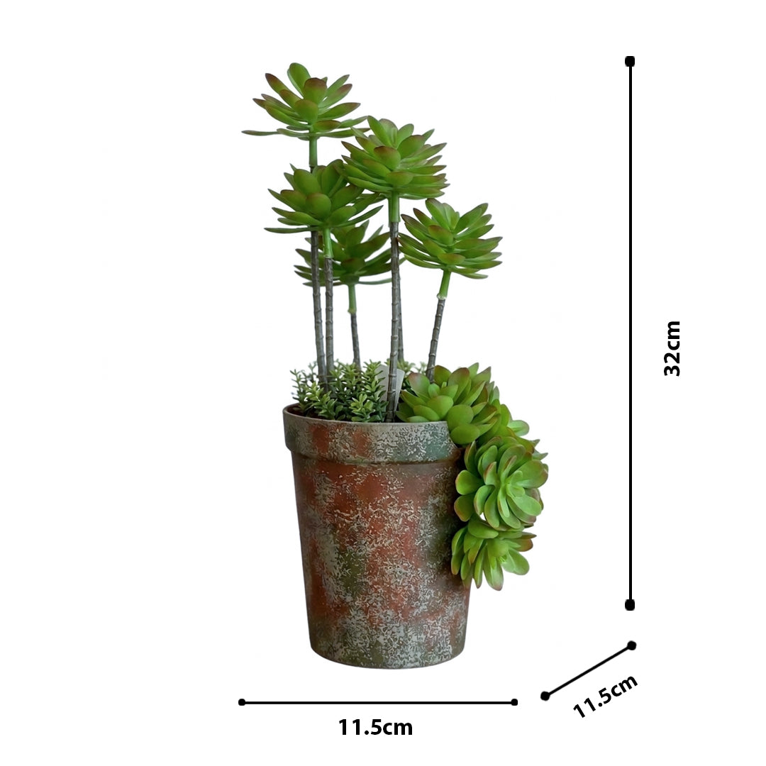 Plastic Succulent With Brick Red Plastic Pot Special Spraying Color Green