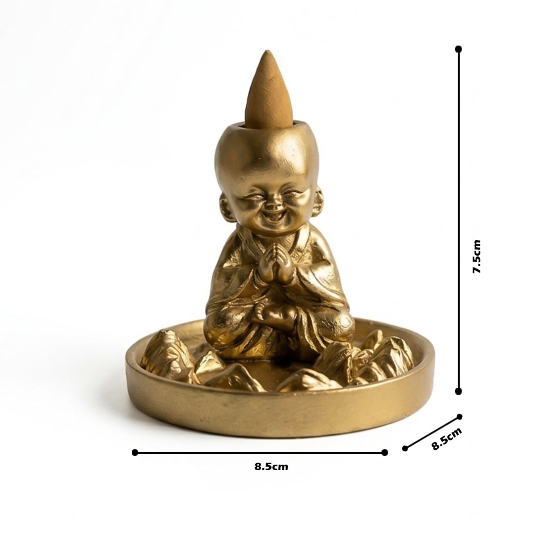 Golden Monk Incense Burner – Backflow Cone & Stick Holder Decor