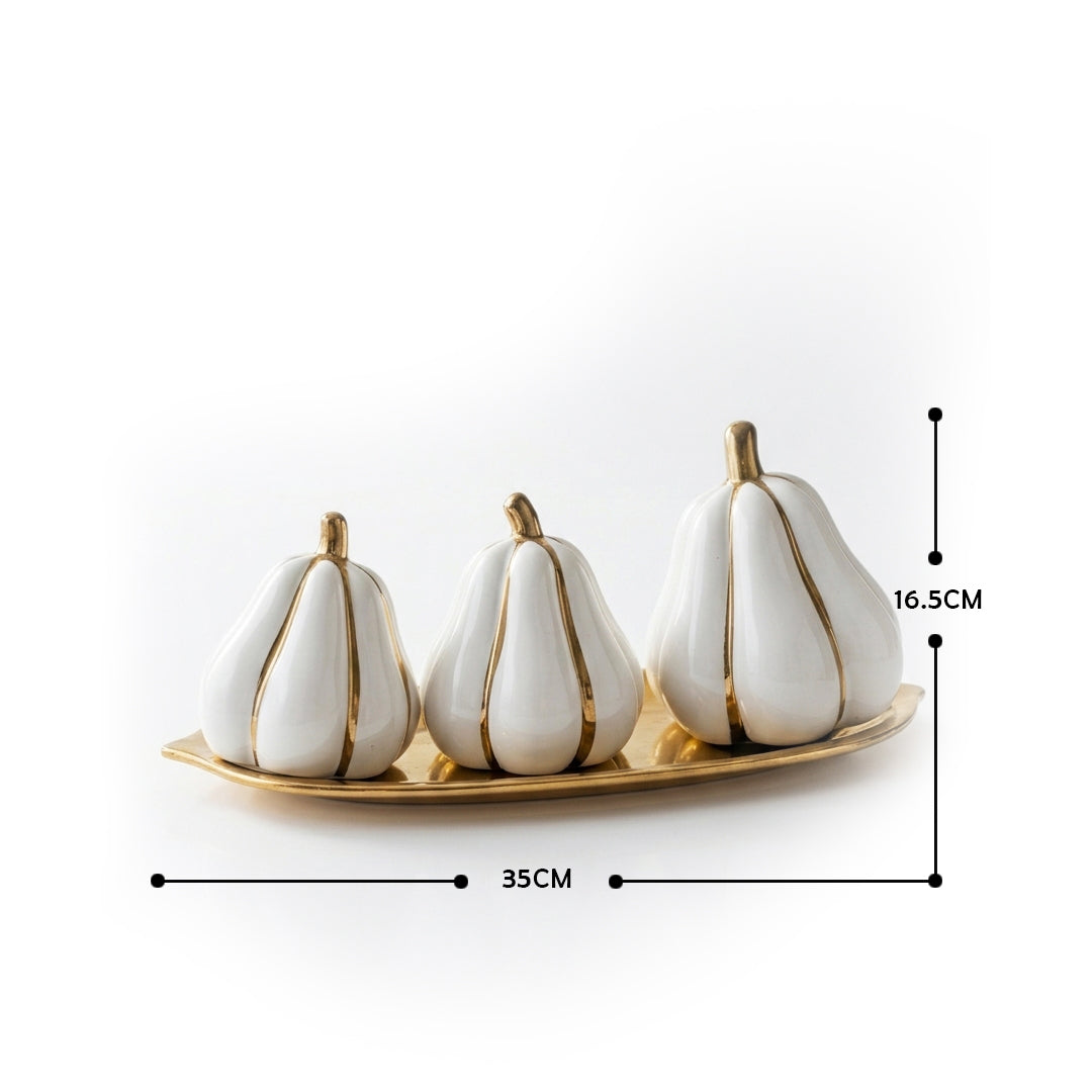 White Gold Ceramic Pumpkin Decor Set of 3