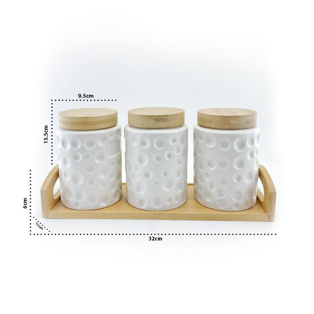 Ceramic Canister Trio -3 Canister with wooden lid