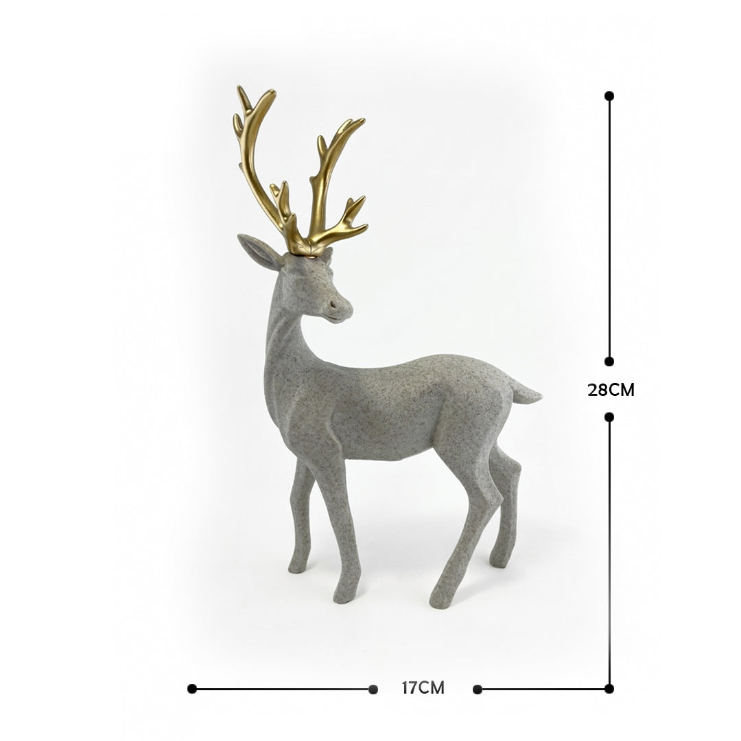 Elegant Deer Sculpture with Gold Antlers – Luxury Resin Animal Showpiece