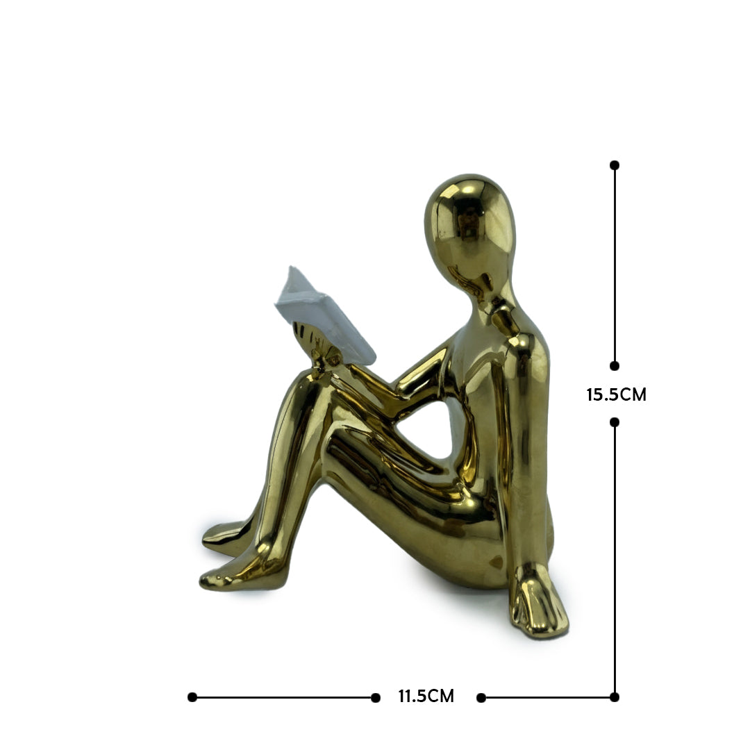 Luxury Golden Man Reading Figurine – Modern Home & Office Decor Showpiece