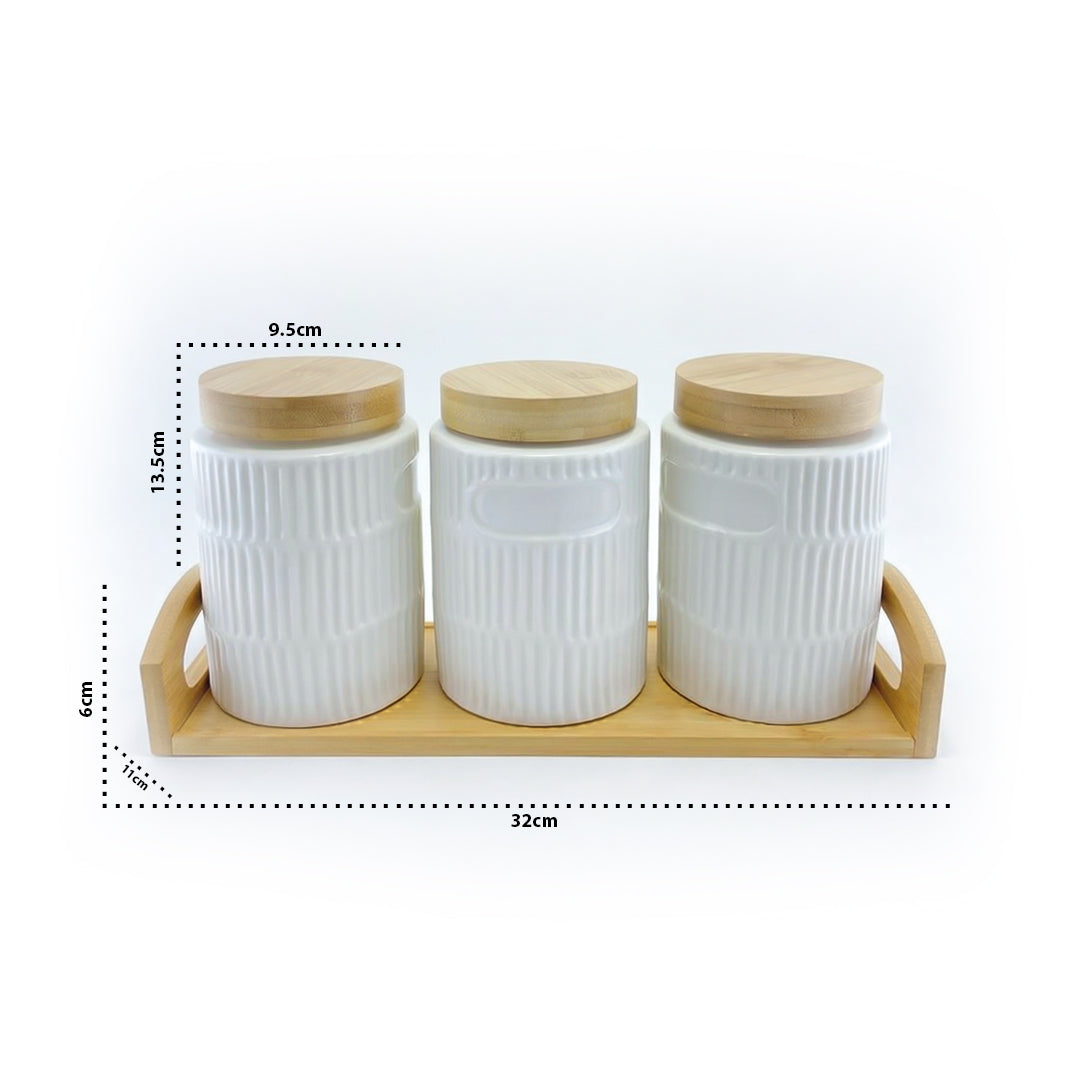 Ceramic Canister Trio -3 Canister with wooden lid