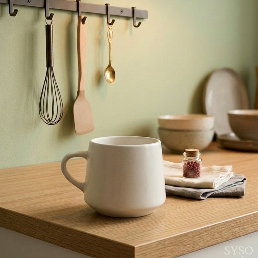 Classic Ivory Ceramic Coffee Mug Set of 2