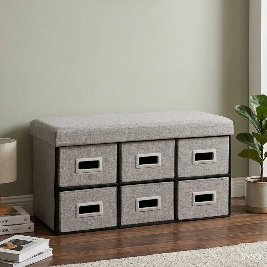 Syso Six Drawer Faux Linen Storage Bench