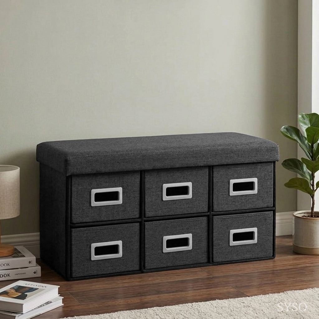 Syso Six Drawer Faux Linen Storage Bench