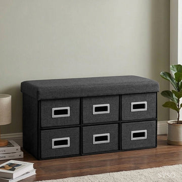 Syso Six Drawer Faux Linen Storage Bench