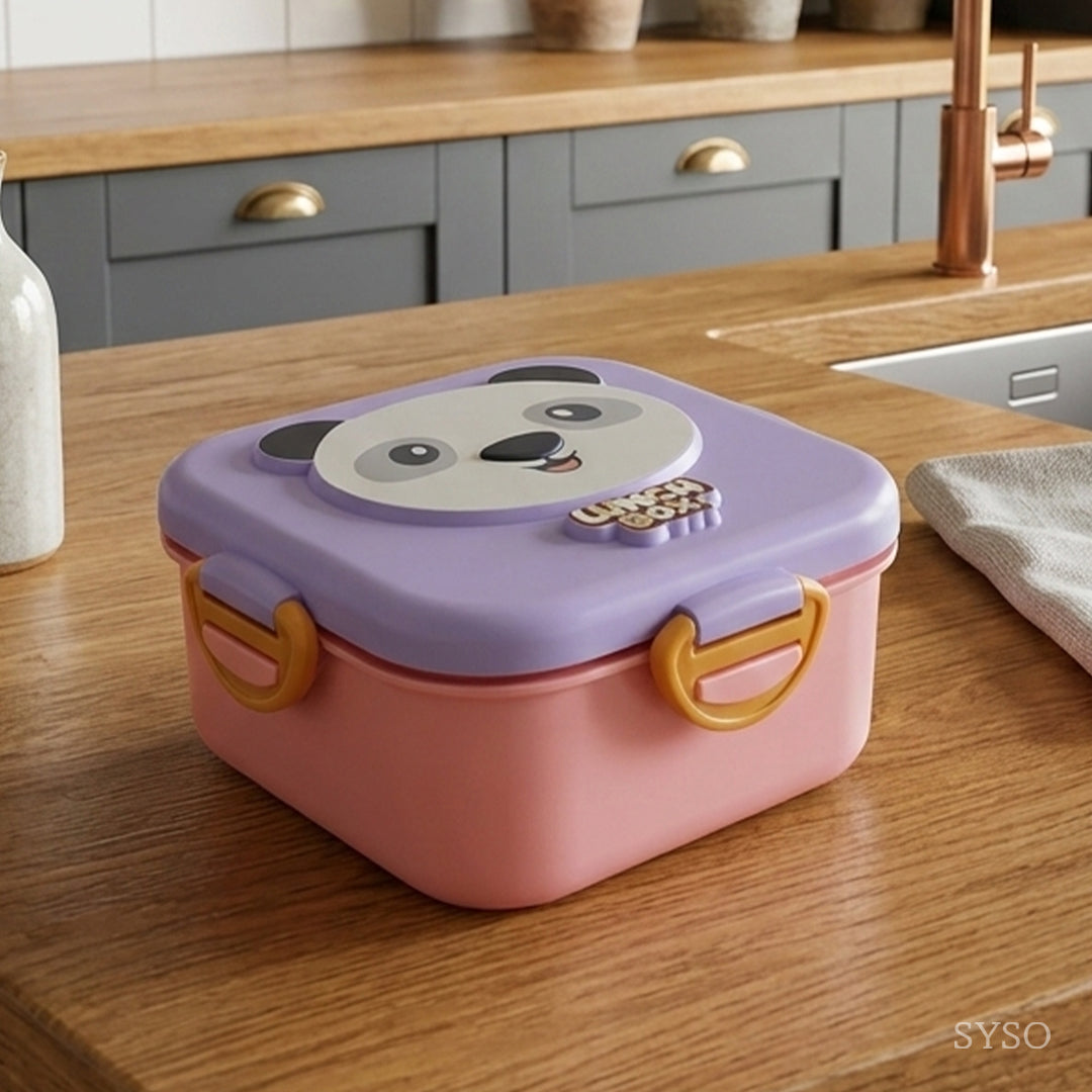 Cute Cartoon Kids Square Lunch Box with Spoon – Stainless Steel Interior, BPA-Free