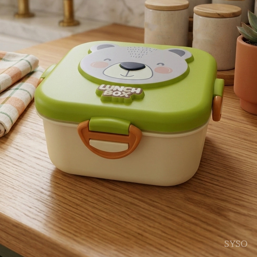 Cute Cartoon Kids Square Lunch Box with Spoon – Stainless Steel Interior, BPA-Free