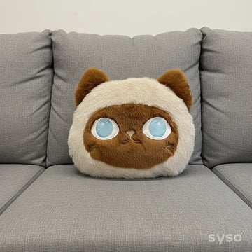 Soft Cat Plush Pillow with Blue Eyes – Cute Fluffy Kitty Cushion