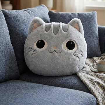 Ultra Soft Cat Face Plush Pillow – Decorative Throw Cushion