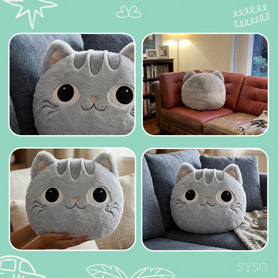 Ultra Soft Cat Face Plush Pillow – Decorative Throw Cushion
