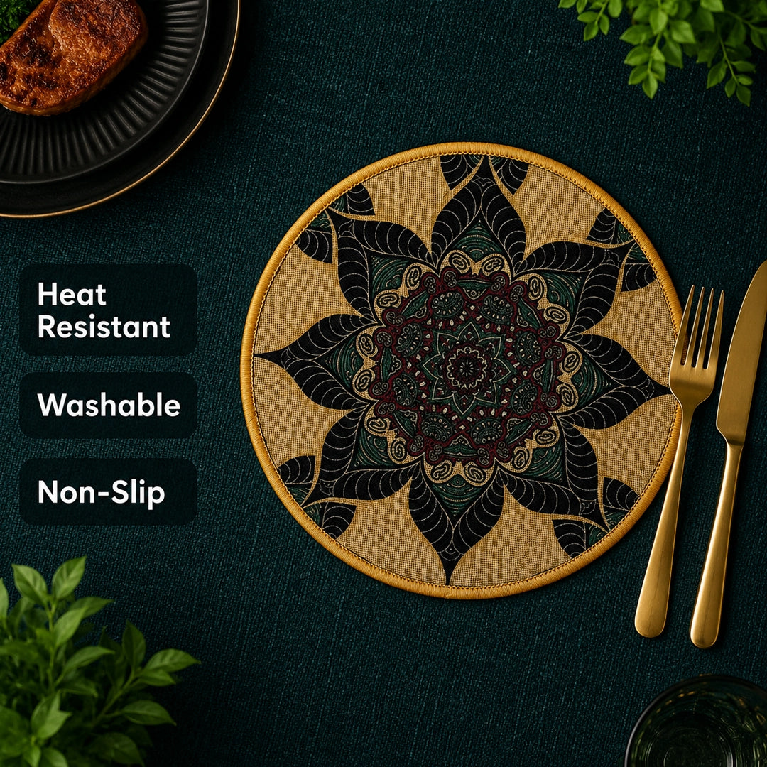 Syso Midnight Lotus – Heat Resistant Round Table Mats, Set of 3