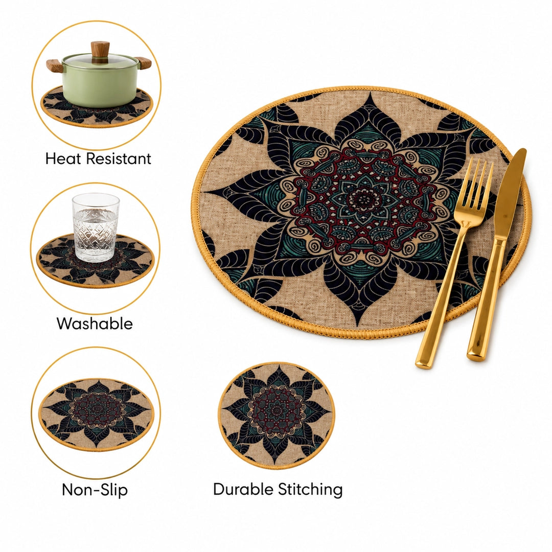 Syso Midnight Lotus – Heat Resistant Round Table Mats, Set of 3