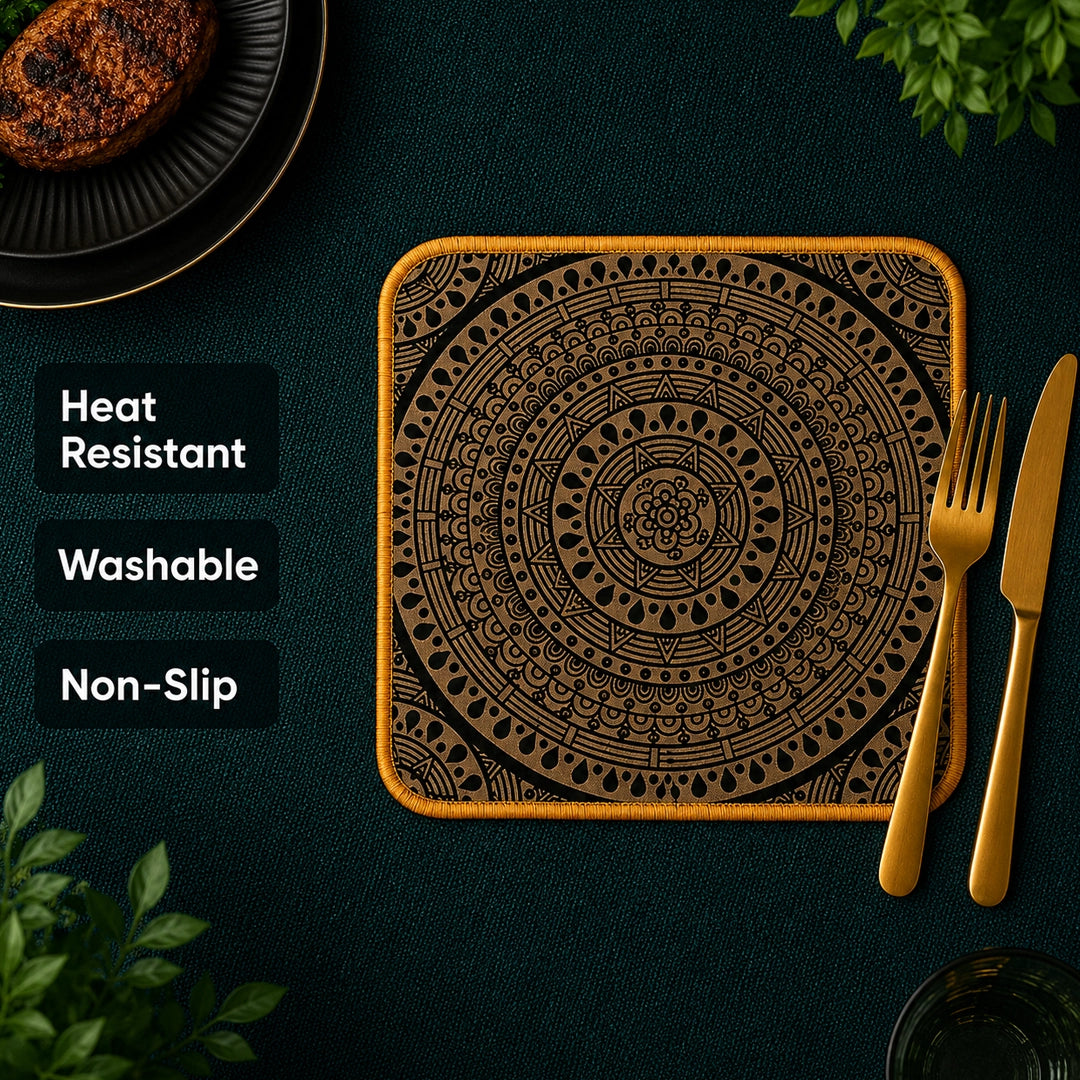 Syso Black Chakra – Heat Resistant Square Mats, Set of 3