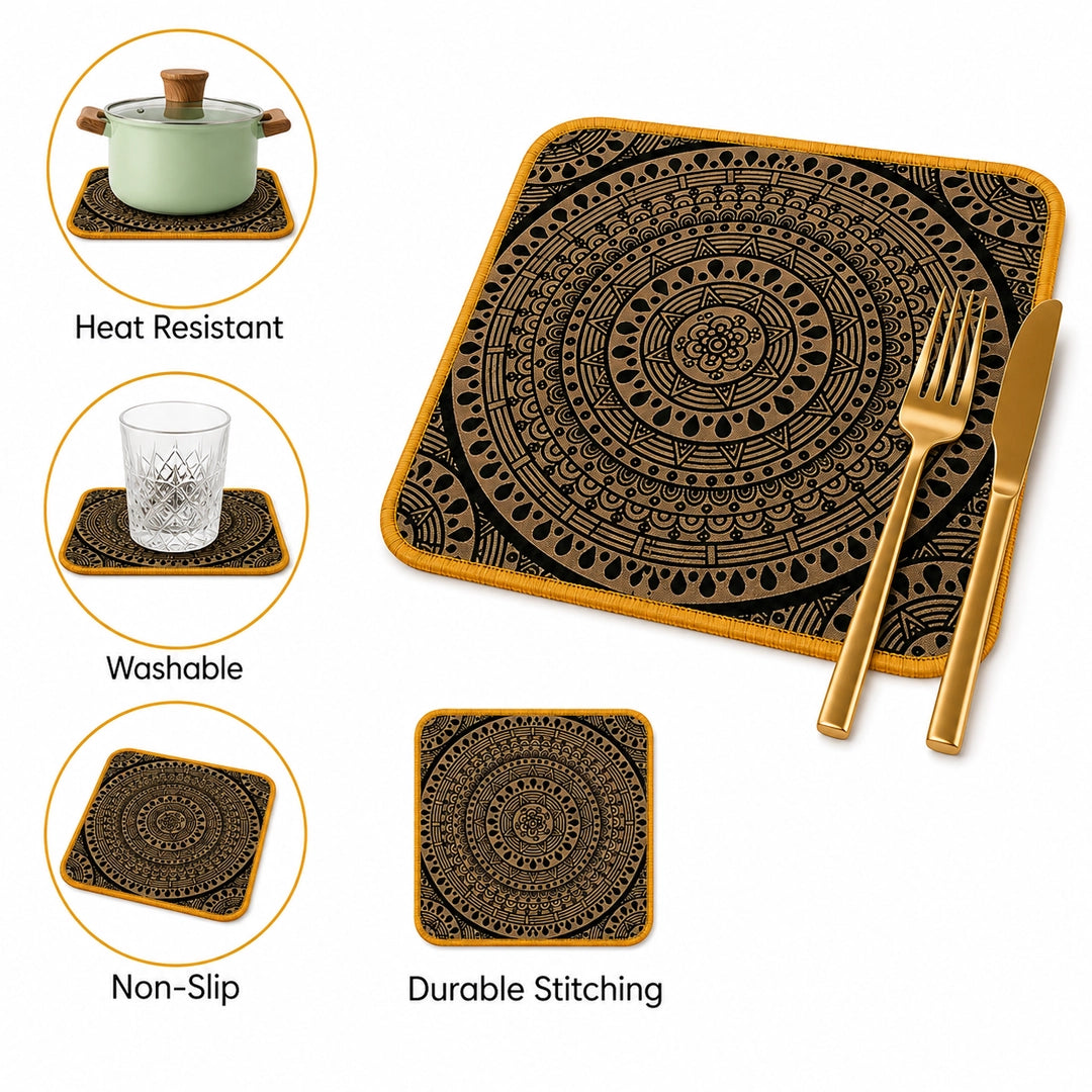 Syso Black Chakra – Heat Resistant Square Mats, Set of 3