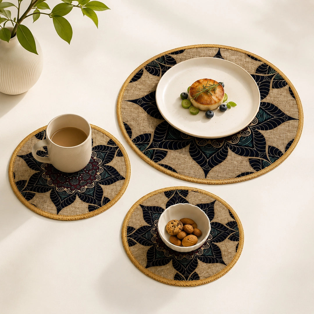 Syso Midnight Lotus – Heat Resistant Round Table Mats, Set of 3