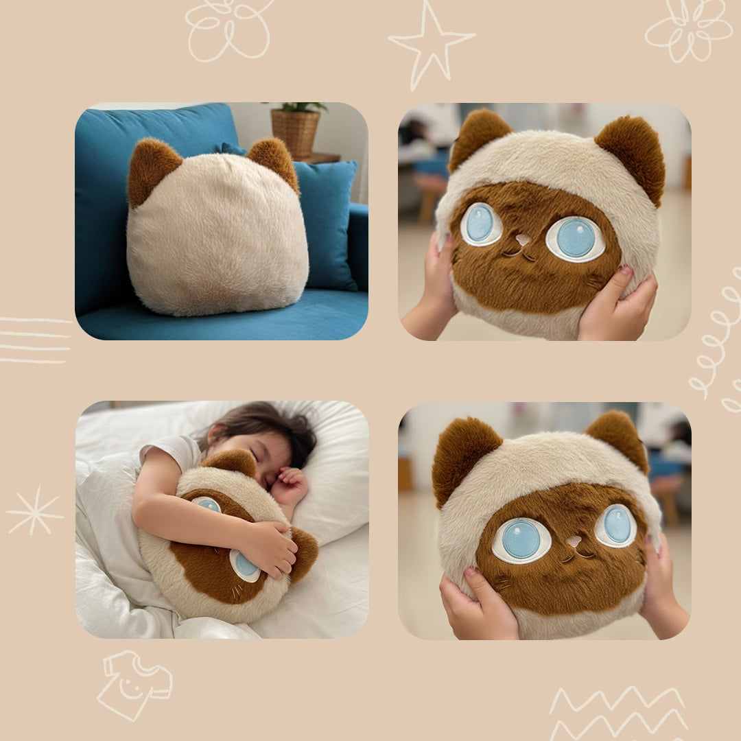 Soft Cat Plush Pillow with Blue Eyes – Cute Fluffy Kitty Cushion