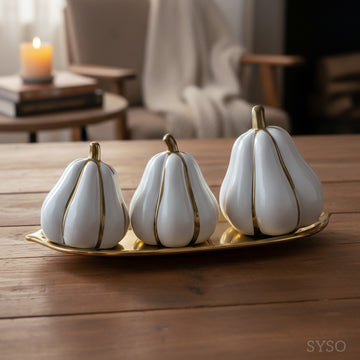 White Gold Ceramic Pumpkin Decor Set of 3