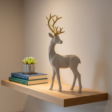Elegant Deer Sculpture with Gold Antlers – Luxury Resin Animal Showpiece