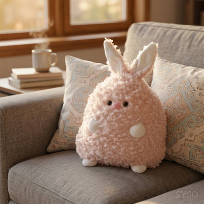 Cute Pink Bunny Plush Toy – Soft Fluffy Kawaii Stuffed Animal