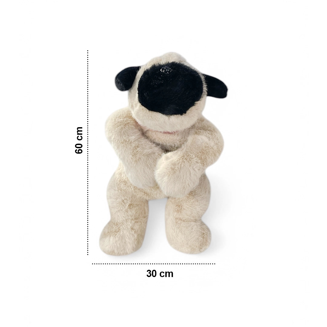 Ultra-Soft Beige Pug Plush Toy with Red Collar