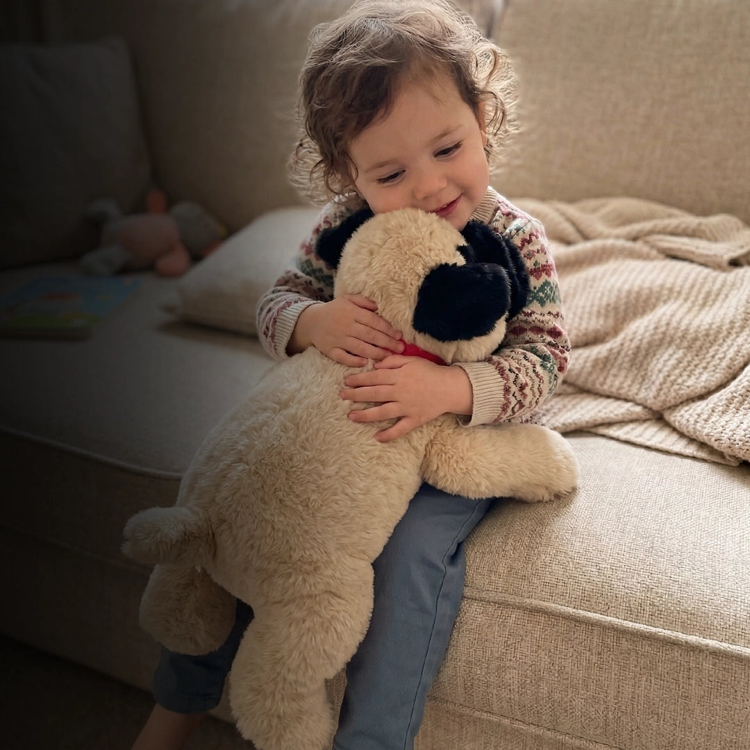 Ultra-Soft Beige Pug Plush Toy with Red Collar