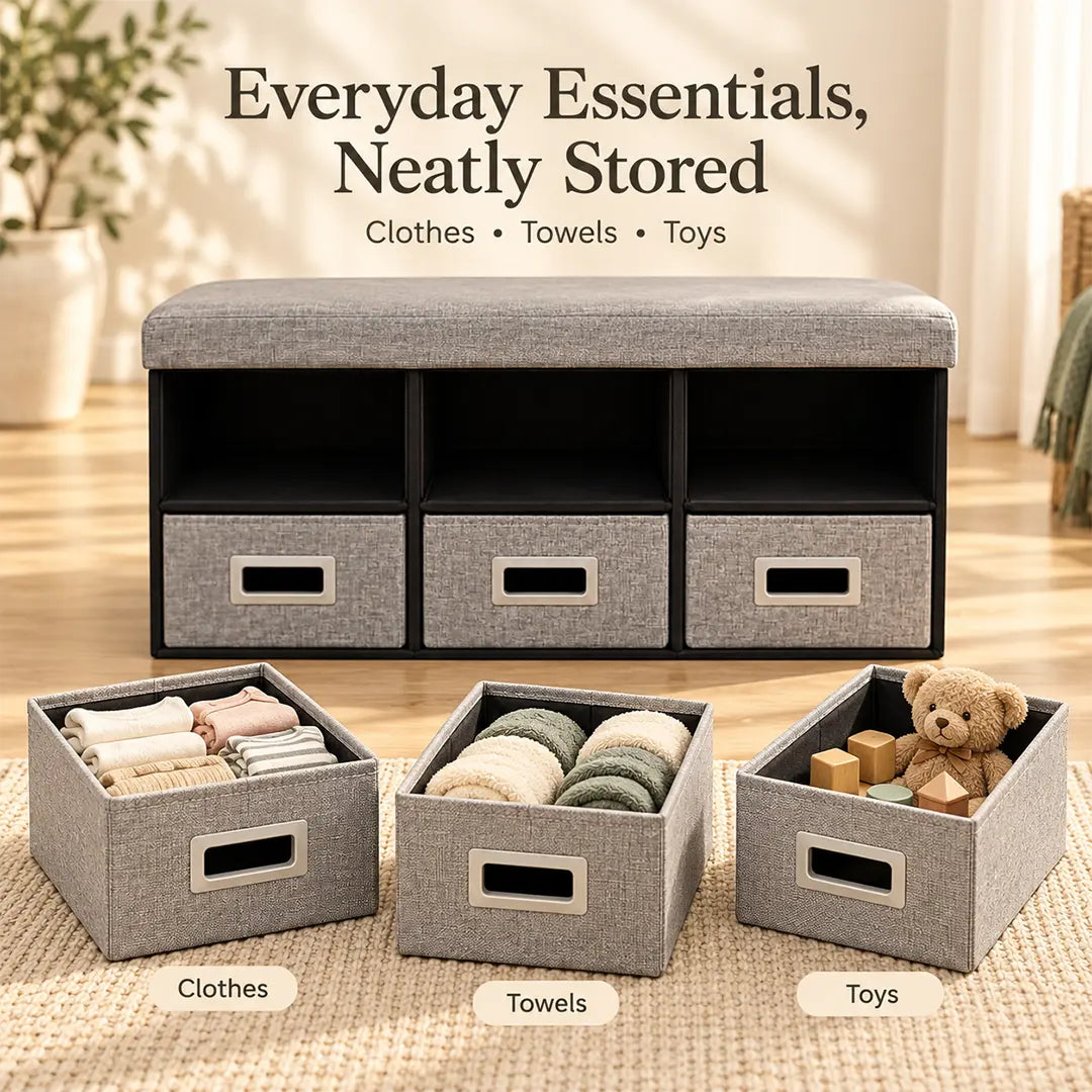 Syso Six Drawer Faux Linen Storage Bench