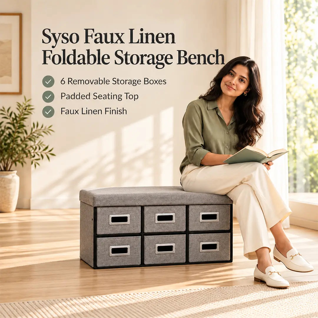 Syso Six Drawer Faux Linen Storage Bench