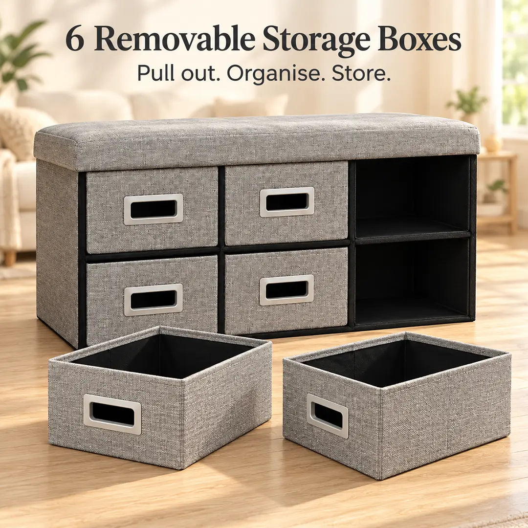 Syso Six Drawer Faux Linen Storage Bench