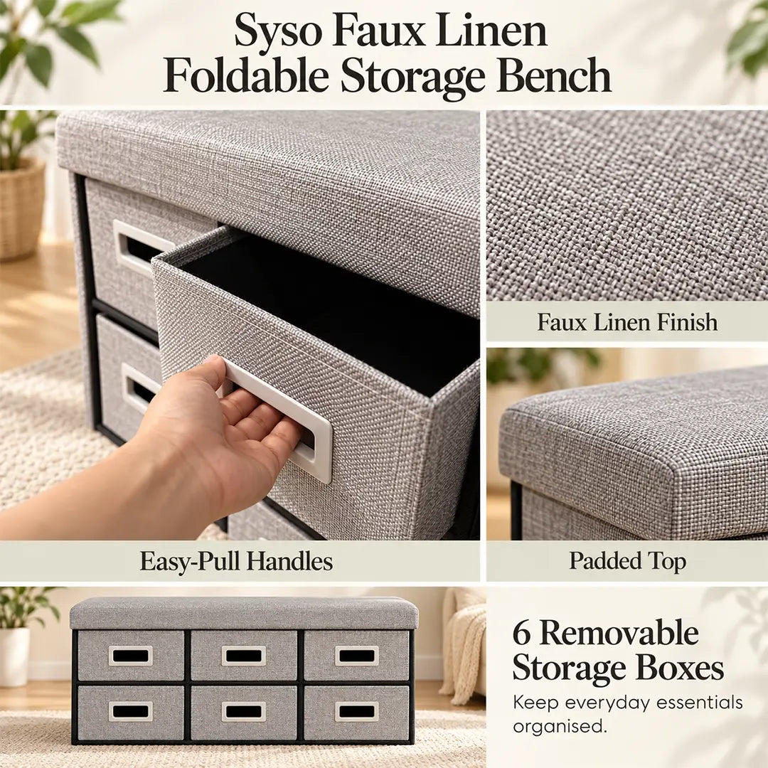 Syso Six Drawer Faux Linen Storage Bench