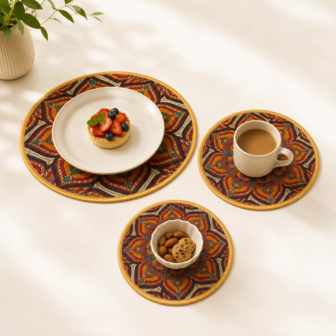 Syso Rangoli Rounds - Heat Resistant Round Table Mat Set of 3