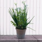 PLASITC FLOWER WITH BRICK-RED PULP POT
