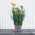 PLASITC FLOWER WITH BRICK-RED PULP POT
