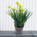 PLASITC FLOWER WITH BRICK-RED PULP POT