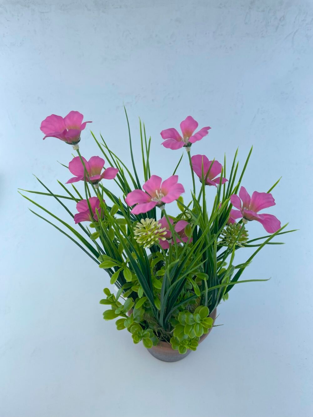 PLASITC FLOWER WITH BRICK-RED PULP POT