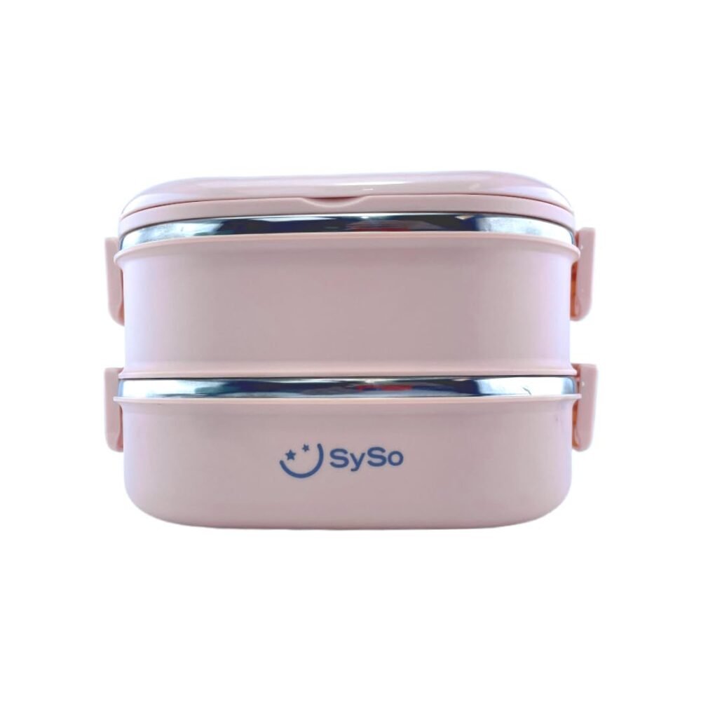 Syso Insulated Lunch Box, Double Layered, Polished Stainless Steel, Leak-Resistant Container for School, Girls and Boys (Pink)