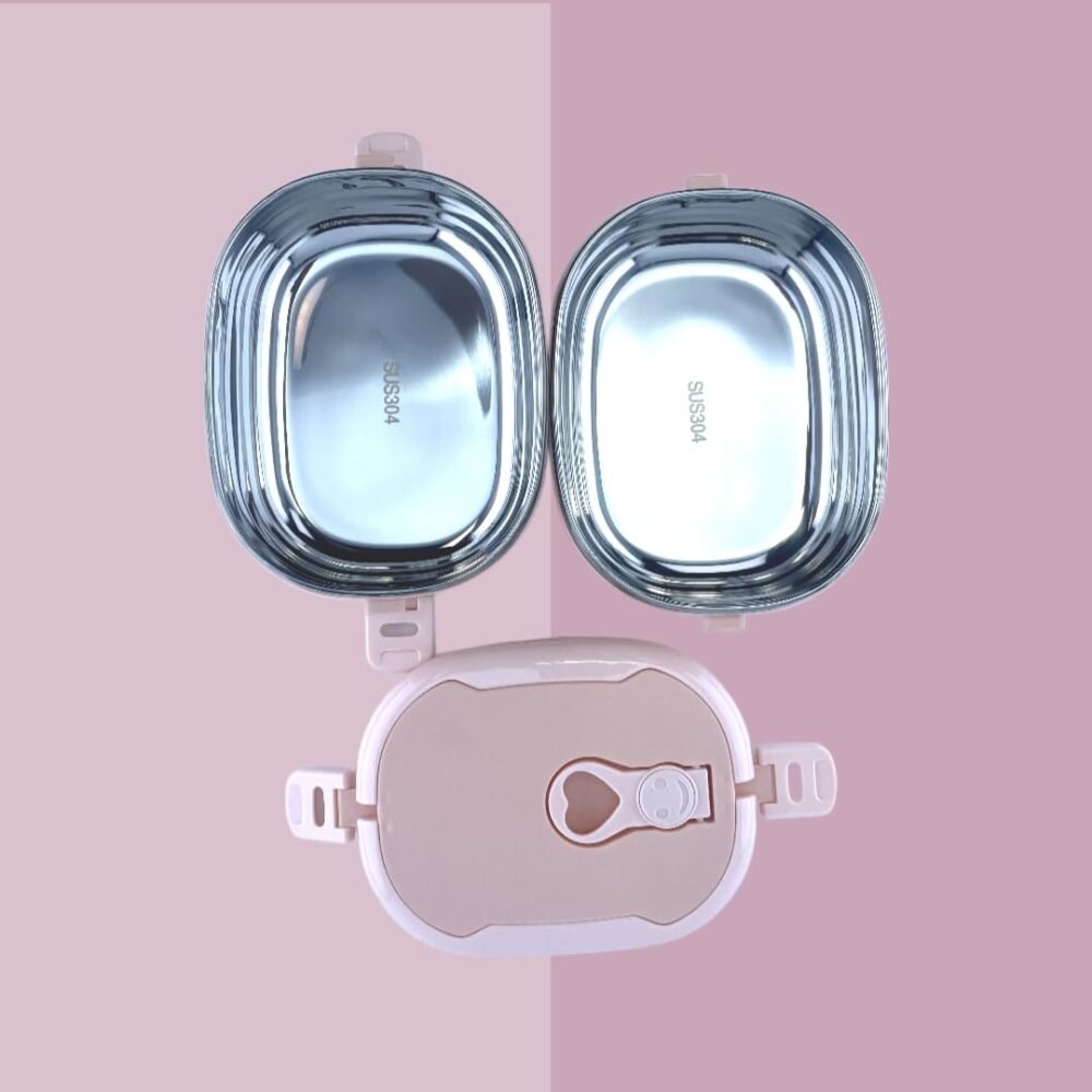 Syso Insulated Lunch Box, Double Layered, Polished Stainless Steel, Leak-Resistant Container for School, Girls and Boys (Pink)
