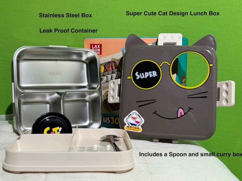 CAT SHAPED LUNCHBOX WITH SAUCE CUP AND SPOON
